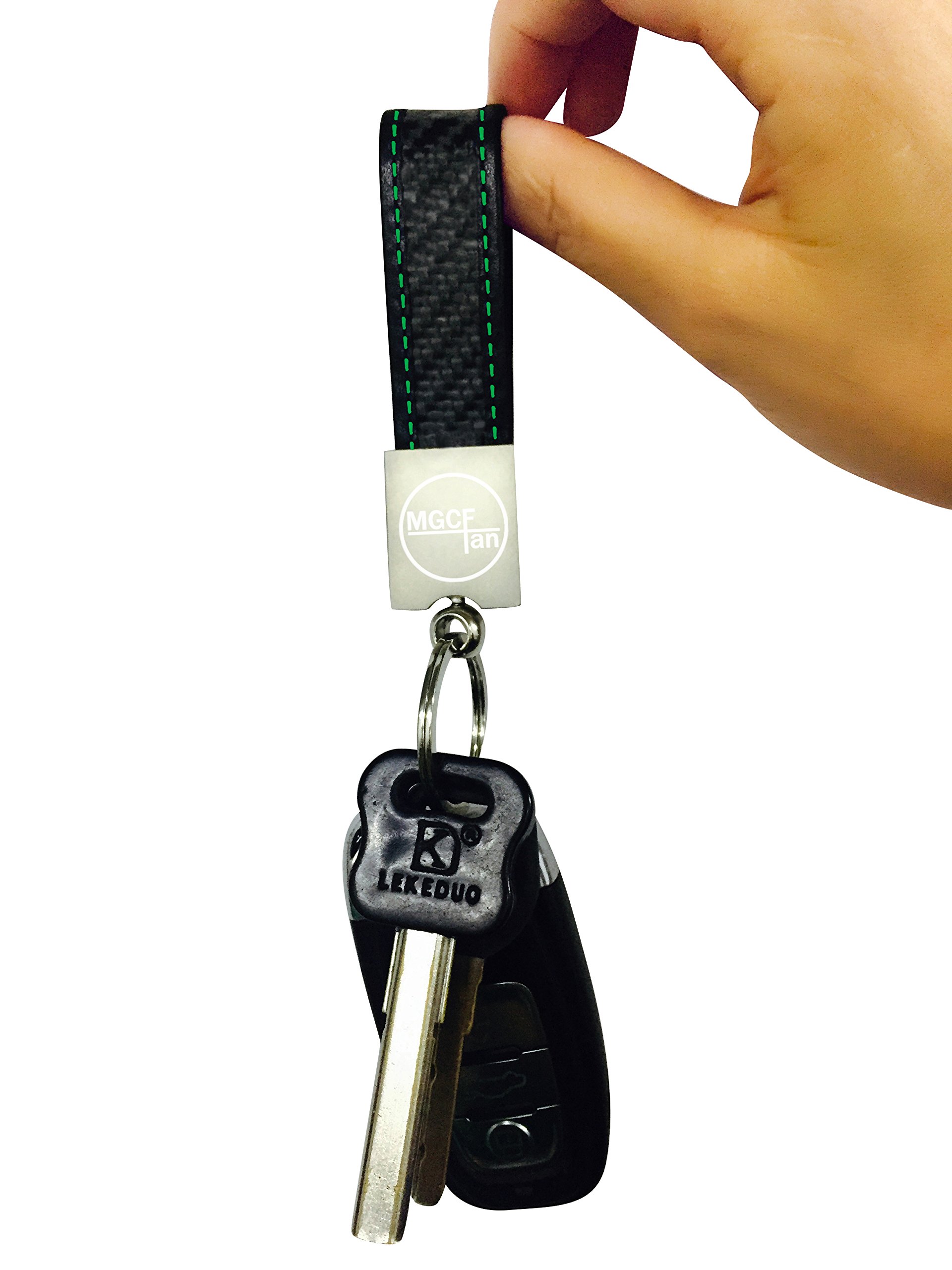 Real Carbon Fiber Keychain Elegant, MGCFTan Timeless,Key chain Green