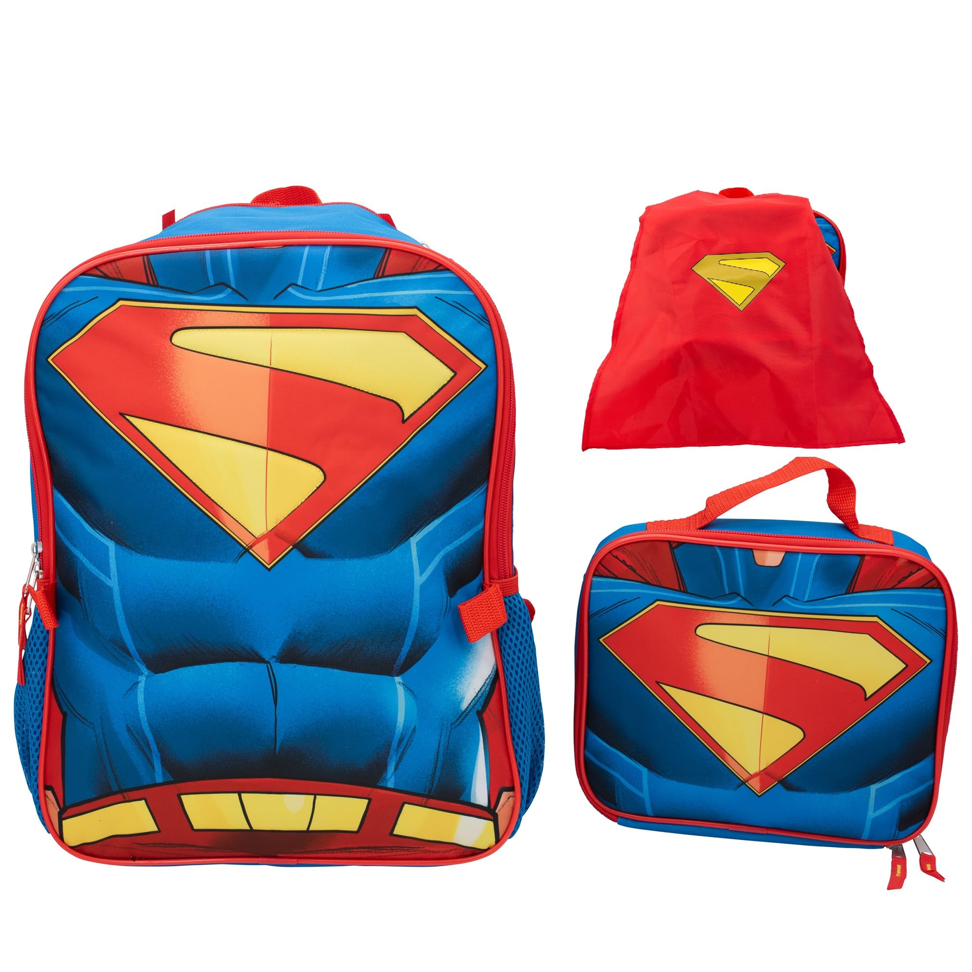 AI ACCESSORY INNOVATIONS Superman 2 Piece Backpack Set, Boys 16" Superhero School Bag with Detachable Cape, Lunch Box Image