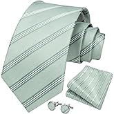 HISDERN Mens Tie Set Classic Woven Ties and Pocket Square Cufflinks Set Formal Business Wedding Neckties Handkerchief