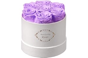 Beaulasting Roses Preserved Roses in a Box Long Lasting Roses Last a Year Forever Romantic Gifts for Her Mother's Day Valentine's Day Anniversary Birthday (Round White Box, 7 Light Purple Roses)