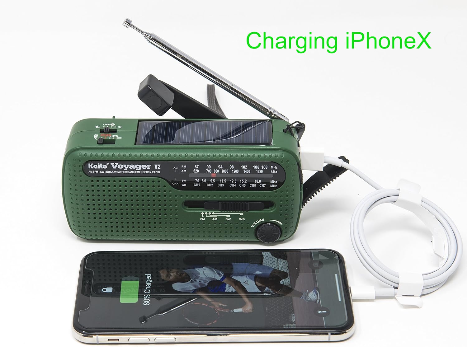 Best NOAA Portable Solar/Hand Crank AM/FM, Shortwave & NOAA Weather Emergency Radio with USB Cell Phone Charger & LED Flashlight (Green): Home Audio & Theater