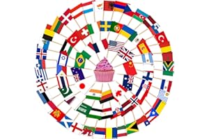 AhfuLife Flag Toothpick Flag Picks, 100/200 Pcs Small Tiny Cupcake Toppers Stick Flags Double-Sided for World Cup, National D