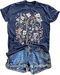 Women's Vintage Floral T Shirt Boho Wildflower