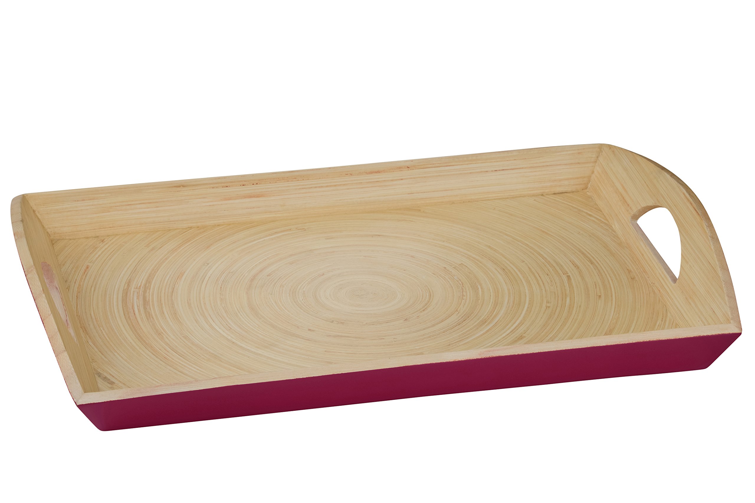 Premier Housewares 1104382 Kyoto Serving Tray, Spun, Bamboo, Raspberry, 30 x 45 x 7 cm