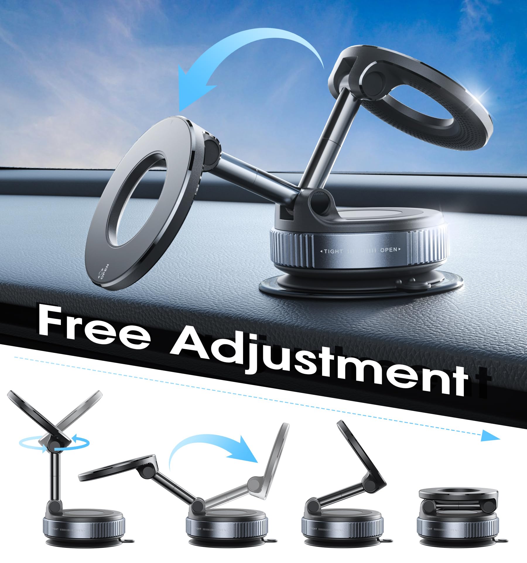 2026 Upgraded Vacuum Magnetic Car Phone Holder 360° Reinforced 96LBS Ultra Suction Cup Phone Mount for MagSafe Cell Phone Holders for Your Car/Gym/Mirror Mount for iPhone & Android