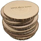 GRCEOY Natural Wood Slices for Centerpieces 10 pcs 10-11 Inches Large Wood Circles, Rounds, centerpieces for Tables Wedding Decor, Baby Showers and Rustic DIY Projects