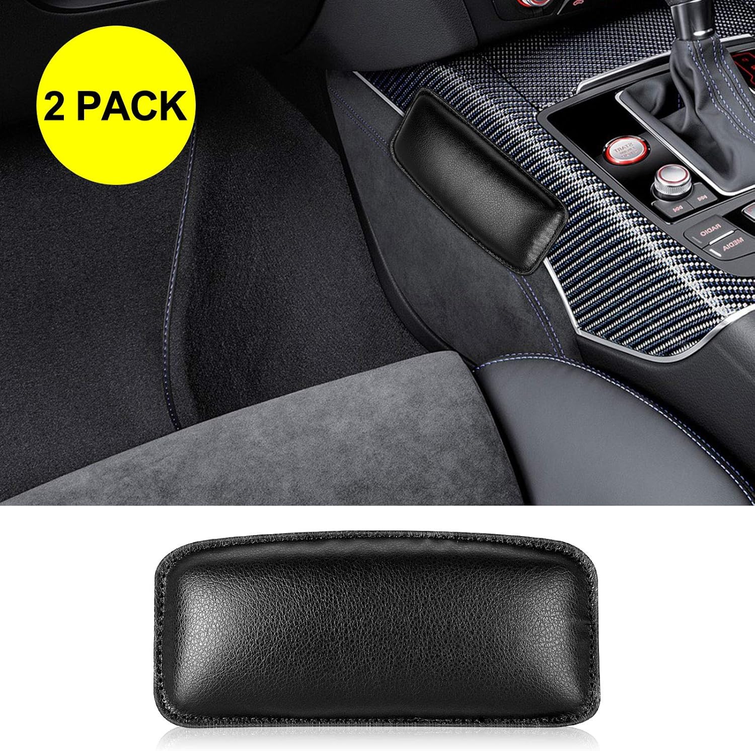 SUNJOYCO 2 Pack Leather Auto Center Console Knee Cushion