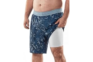 BRISIRA Big and Tall Vintage Swim Shorts for Men Swim Trunks Compression Liner Swimming Suits Pockets Quick Dry 1X-6X