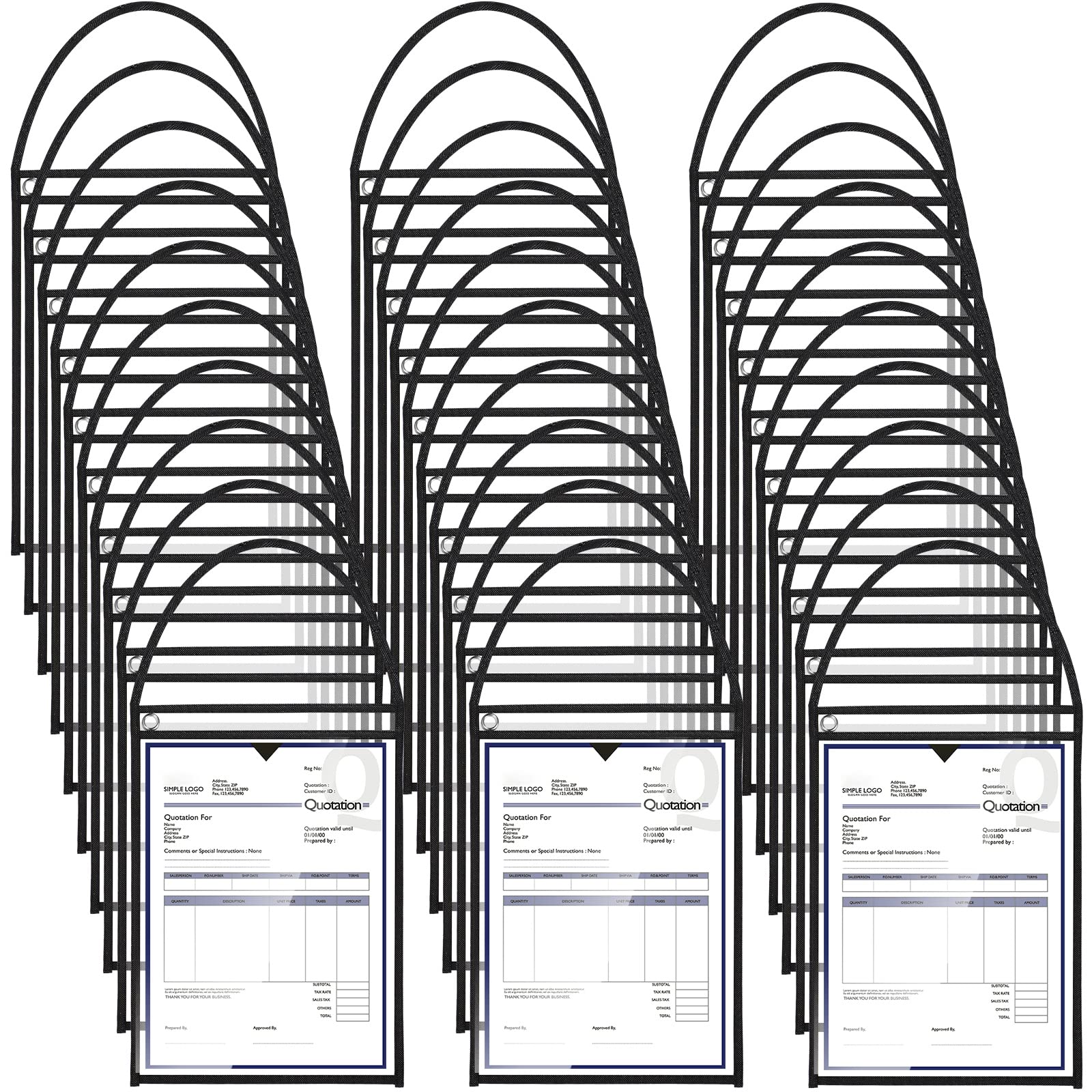 Photo 1 of Geyee 50 Pack Job Ticket Holders Work Order Pockets for 9 x 12 Inch Hanging Sleeve Plastic Shop Ticket Holders with Strap, Both Sides Clear(Black)