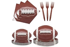 RGQSUN 100 Pcs Football Party Supplies,Football Tableware Set with 25Paper Dinner Plates,25Dessert Plates,25Forks,25Napkins for Football Birthday Party and Super Bowl Game Day Decorations