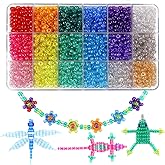 MAKERSLAND 2600+pcs Pony Beads Kit Rainbow Glitter Plastic Beads Multicolor Pony Bead Bulk with Elastic String, Hair Bead for Braids DIY Crafts Jewelry Making Kit for Bracelets Necklaces