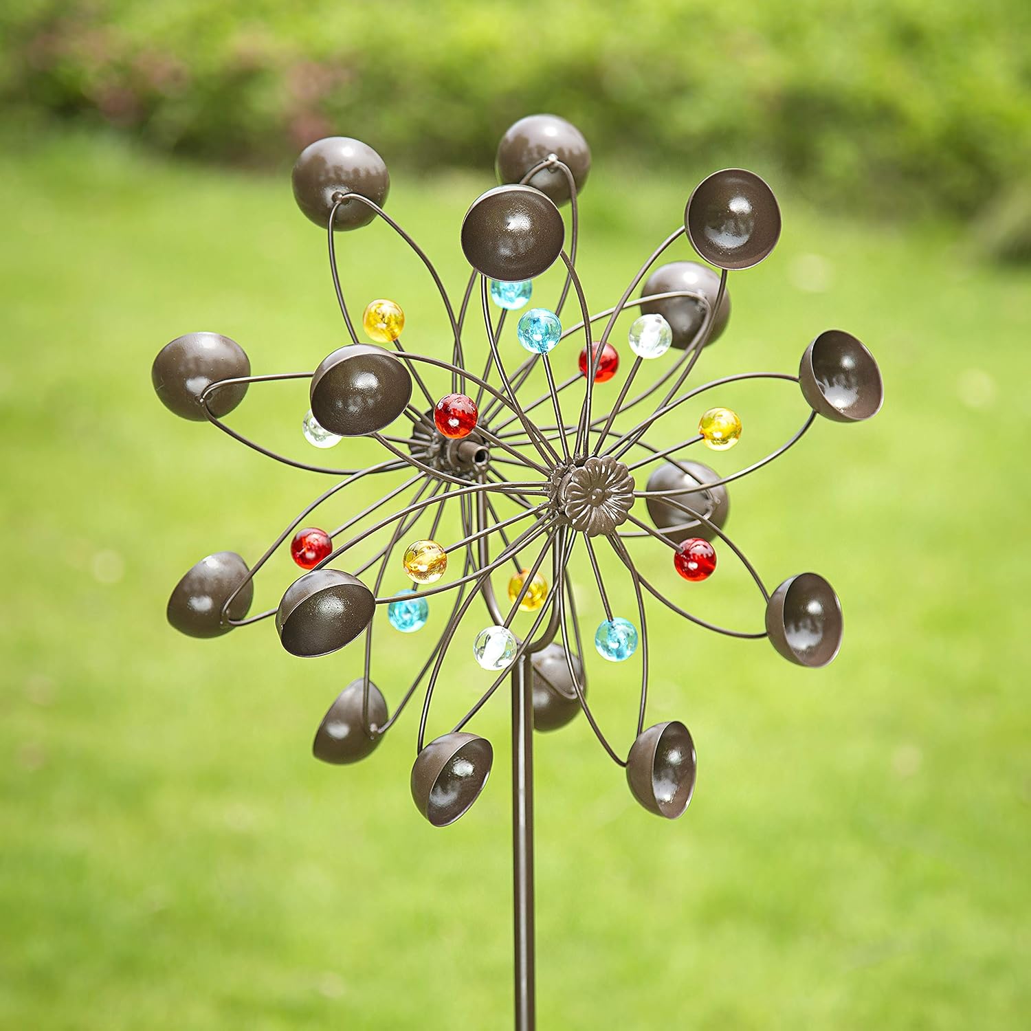 GIGALUMI Yard Wind Spinner, Copper Metal Garden Spinner Dual Rotors Wind Sculpture for Outdoor Décor, Gardening Gifts or Yard Art (Bronze) best gardening gifts
