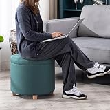 HNNHOME 45cm Round Linen Ottomans Storage Stool Footstool Light Green view 4