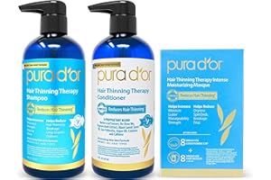 PURA D'OR Hair Thinning Therapy 3-Piece Set, Shampoo, Conditioner & Masque for Best Results, Infused with Argan Oil, Biotin & Natural Ingredients, All Hair Types, Men & Women (Packaging may vary)