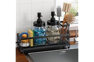 Galasily Mason Jar 16 oz Liquid Soap Dispensers Set with Large Kitchen Sink Caddy, Black Rustproof Stainless Steel Pump, Refill Hand Soap, Dish Soap, Vintage Farmhouse Decor for Bathroom, Kitchen