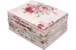 Hanjunzhao 14 Pcs Plaid Vintage Floral Print Fabric Fat Quarters Bundles 18 x 22 Inch Rose Flowers Sewing Fabrics for Quilting - Holiday DIY Craft Party Decor -Vintage Floral