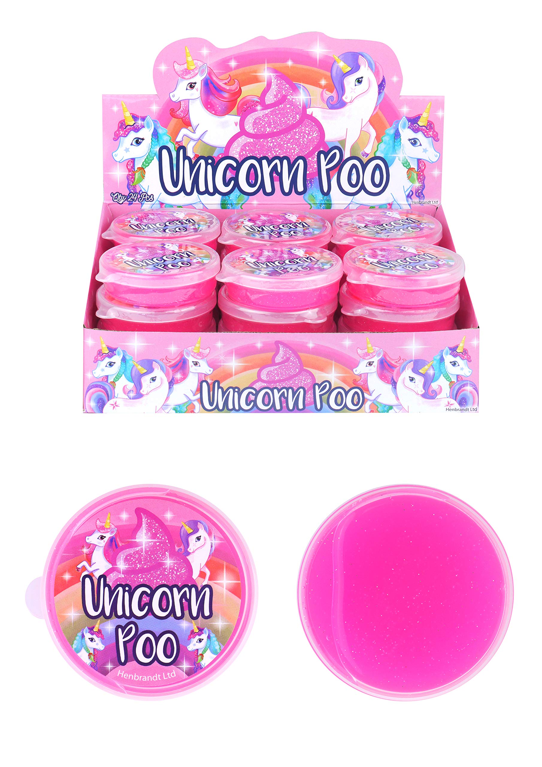 Henbrandt 1 x Glitter Unicorn Poo Pink Putty Tub of Slime Squishy Stretchy Poo Toys Stress Relief Toy for Kids Putty Unicorn Party Bag Favours Loot Bag Fillers Lucky Dip Favours Stocking Fillers