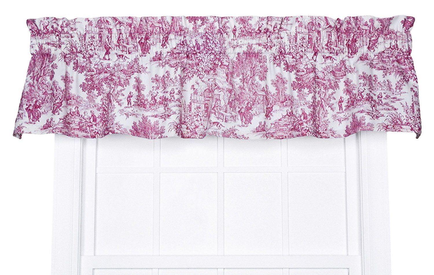 Victoria Park Toile Tailored Valence Window Curtain, Red — image 1