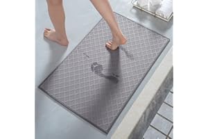 AMOAMI Ultra Thin Bathroom Rugs, Rubber Backed Bath Mats for Bathroom Non Slip, Absorbent Bathroom Mat for Floor, Shower, Sink (17"x28", Grey)