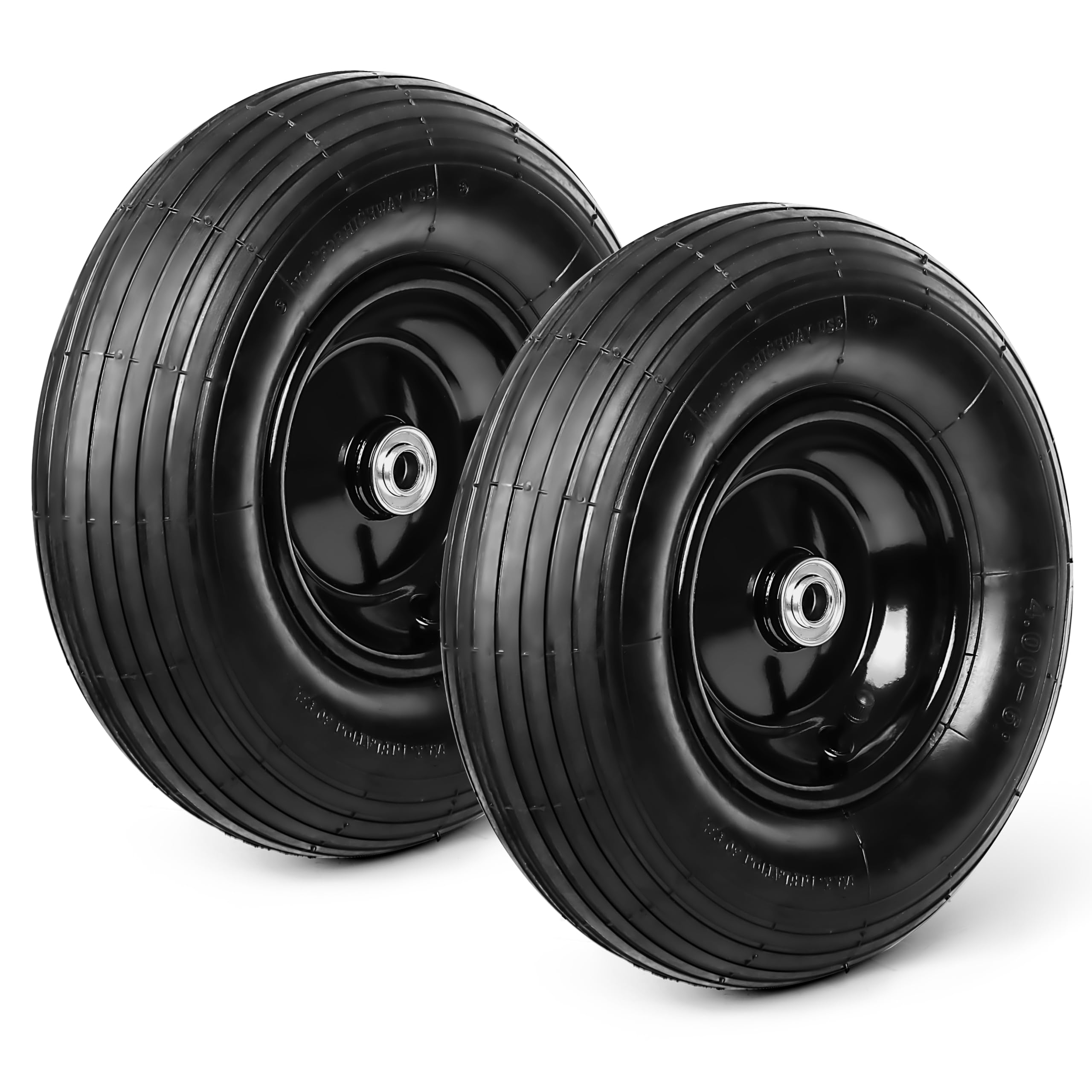 Photo 1 of Taifa 13 Inch 2 PCS Rubber Pneumatic Replacement Tires and Wheels 4.00-6 with 5/8'' Axle Bore Hole, Inflated Air Wheel for Wheelbarrow/Wagon/Hand Truck/Trolley/Garden Scooter etc.