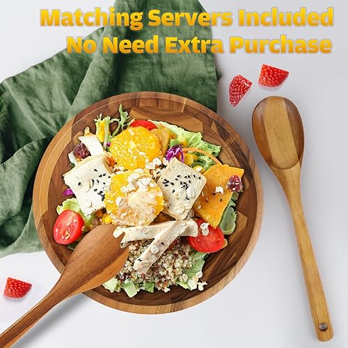 HOMEXCEL Acacia 3-Piece Wooden Salad Bowl Set, Large Wood Salad