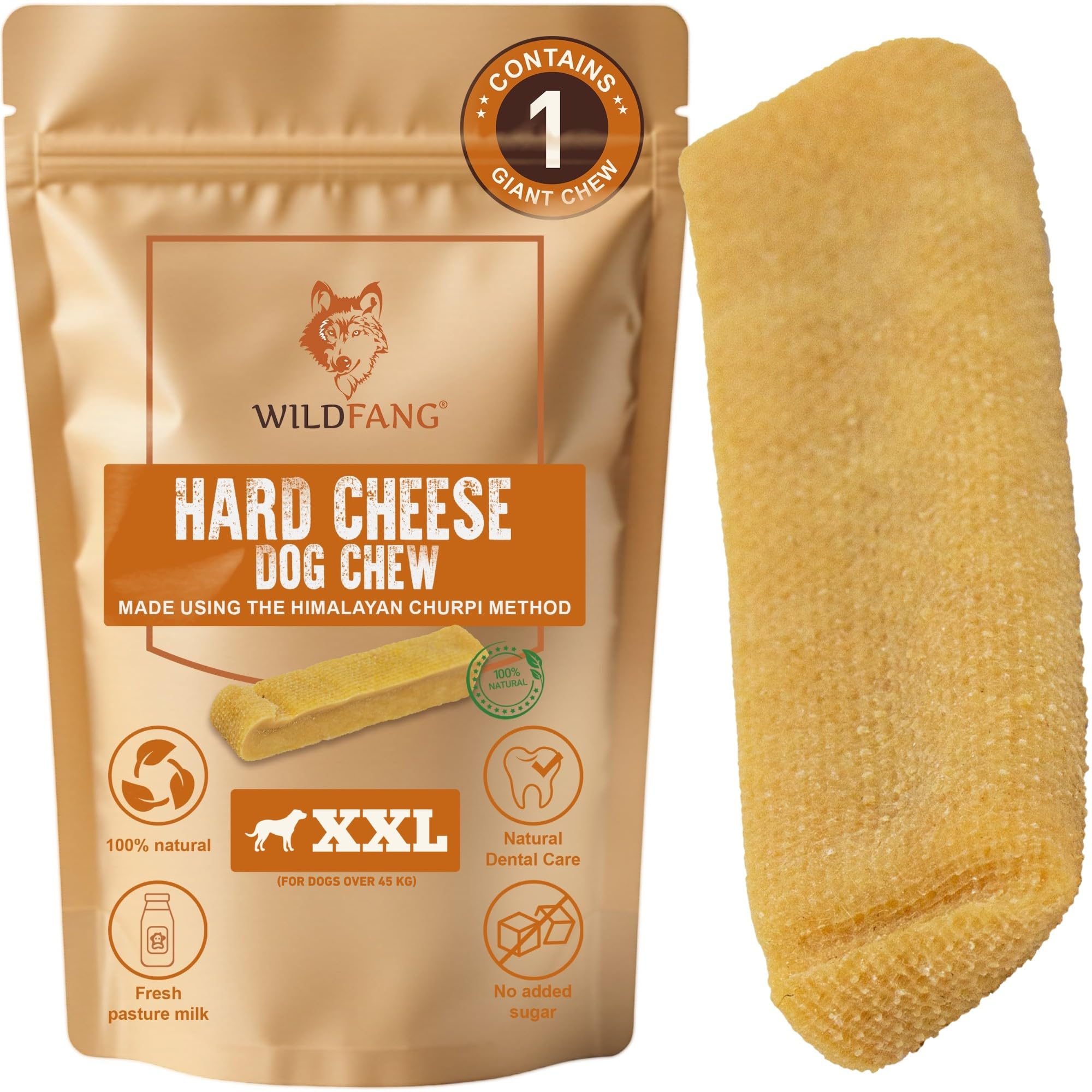 Wildfang® Yak Chews for Dogs, XLL (Approx 206 g) – Himalayan Yak Cheese Dog Chews, Natural Dog Treats and Puppy Teething Toys for Healthy Gums, Hard Churpi Dental Sticks for Dogs Over 45 kg, Pack of 1