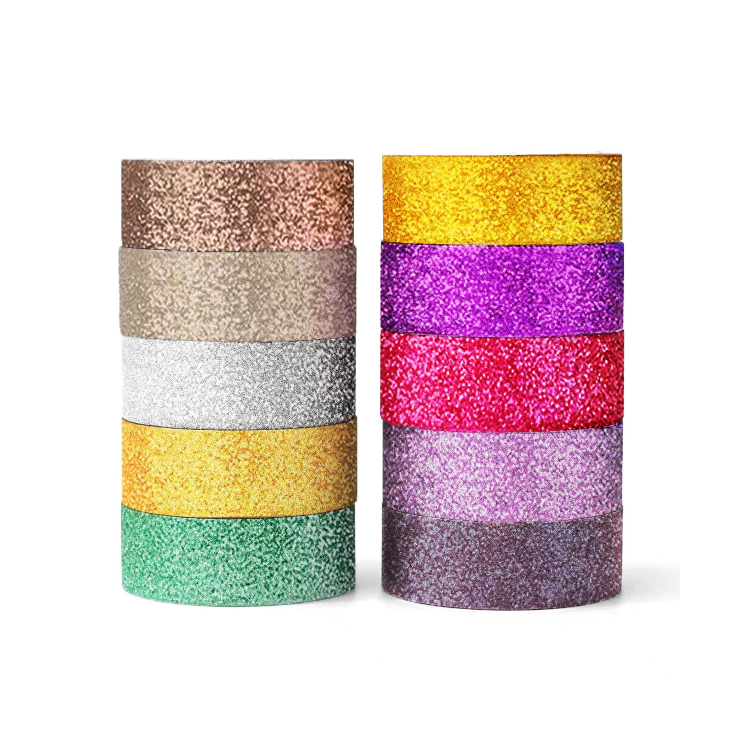 YUBX Glitter Washi Tape Set 10 Colors Sparkling Decorative Tapes Gold Silver Foil Masking Tape Sets for Craft, Kids, Scrapbook, DIY, Gift Wrapping 15MM