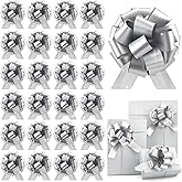24pcs Silver Pull Bow for Gift Wrapping Basket Xmas Gift Bows Presents Metallic Wrap Ribbon Bow for Christmas Tree Ornament Wine Bottles Bouquet Flower Valentine's Day Party Decor (Silver-B, 6 Inch)