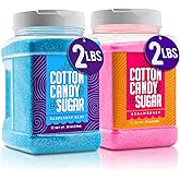 The Candery Cotton Candy Floss Sugar 32oz (2-Pack) Includes | Raspberry Blue and Strawberry | Plastic, Reusable Jars | Easy Pour Spout or Scoop | 2 LBS Jars