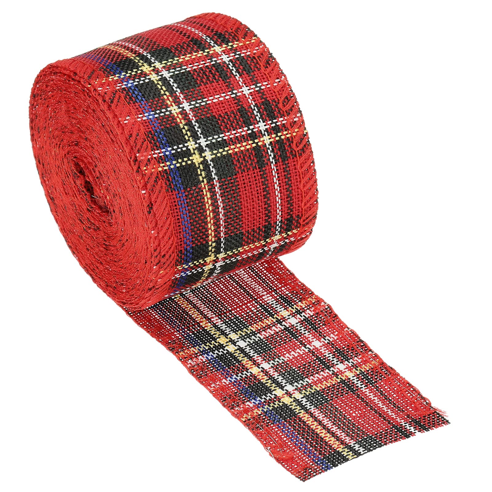 PATIKIL 2 Inch Wide 6.56 Yards Polyester Gingham Ribbon Wired Edge Ribbon, 1 Pack for Christmas Decoration Wrapping Red Green and Yellow