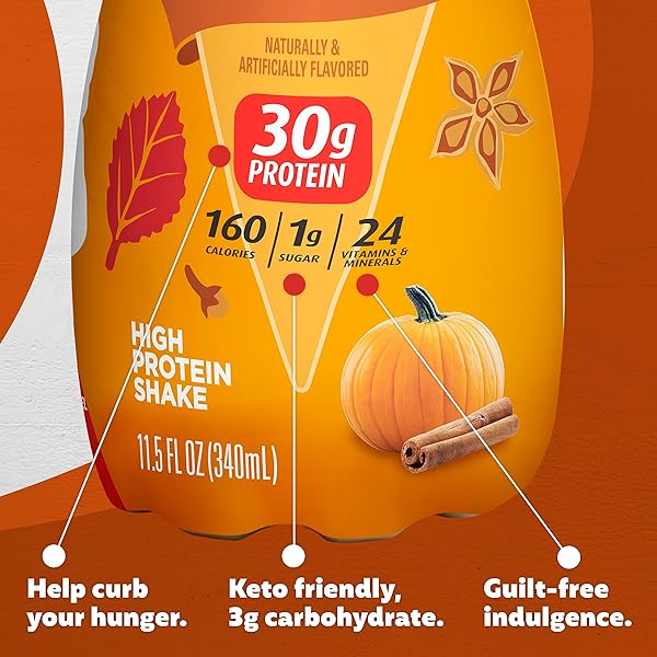 PREMIER PROTEIN SHAKE LIMITED EDITION 30G 1G SUGAR 24 VITAMINS MINERALS NUTRIENTS, PUMPKIN SPICE, 11.5 FL OZ (PACK OF 12) ARTWORK CASE – PACKAGING MAY VARY