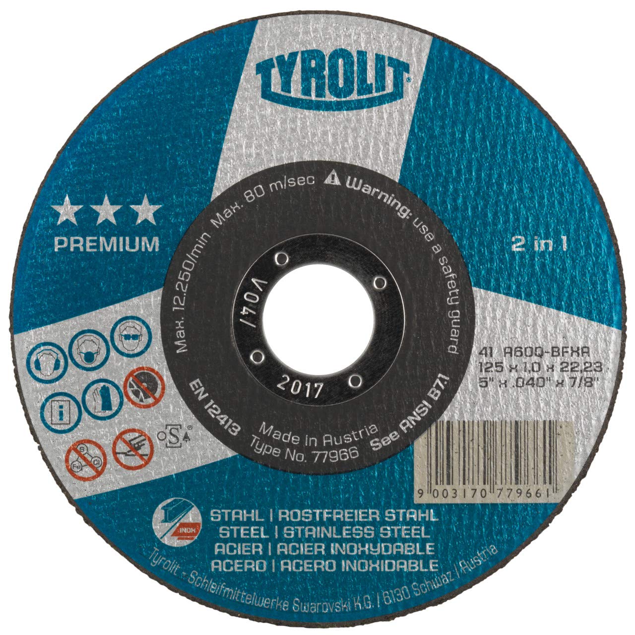 TYROLIT PREMIUM Cutting Disc for Stainless Steel - 125 x 3.0 x 22.23 mm (Pack of 25)