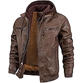 INVACHI Men's Leather Jacket Motorcycle Bomber Jacket Windproof PU Vintage Jacket with Removable Hood