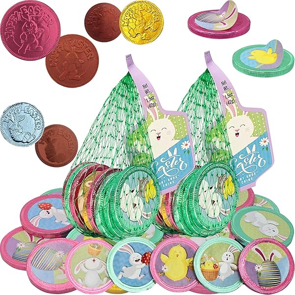 FRUIDLES EASTER STICKER MILK CHOCOLATE SNACK IN MESH BAG CANDY, HOLIDAY TREATS, INDIVIDUALLY WRAPPED, KOSHER CERTIFIED DAIRY, 1.5OZ MESH BAG (2-PACK)