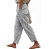 ANRABESS Womens Striped Gingham Pants Summer Lounge Cute PJ Bottom Plaid Pants Casual Wide Leg Beach Trouser with Pockets