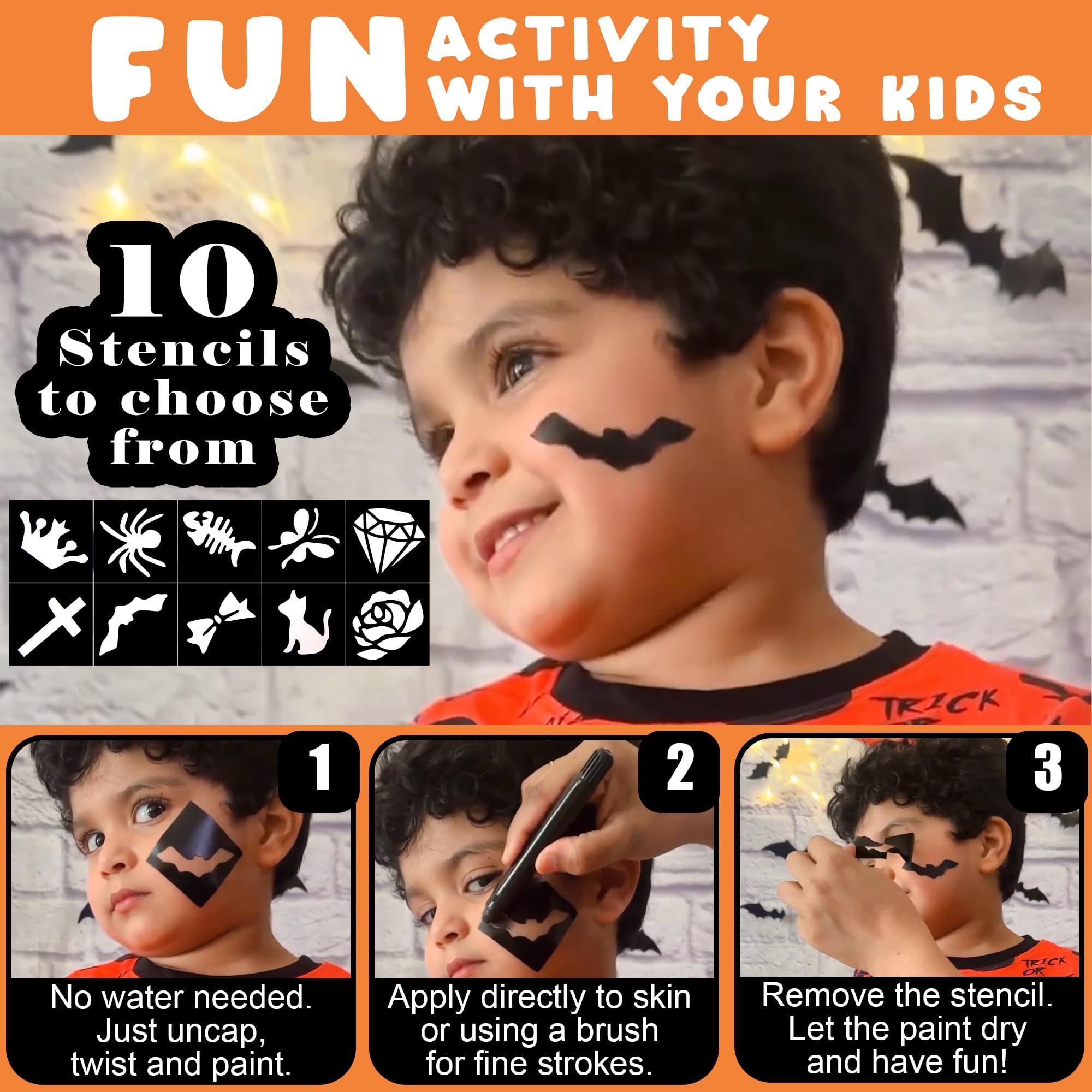 Jim&Gloria Water Based Face Paint Kit with Stencils, 8 Large Professional Face Painting Kit for Kids Party Facepaint Halloween Makeup Washable Body Paint for Adults Skin Color Crayons, Boy Girl Gifts