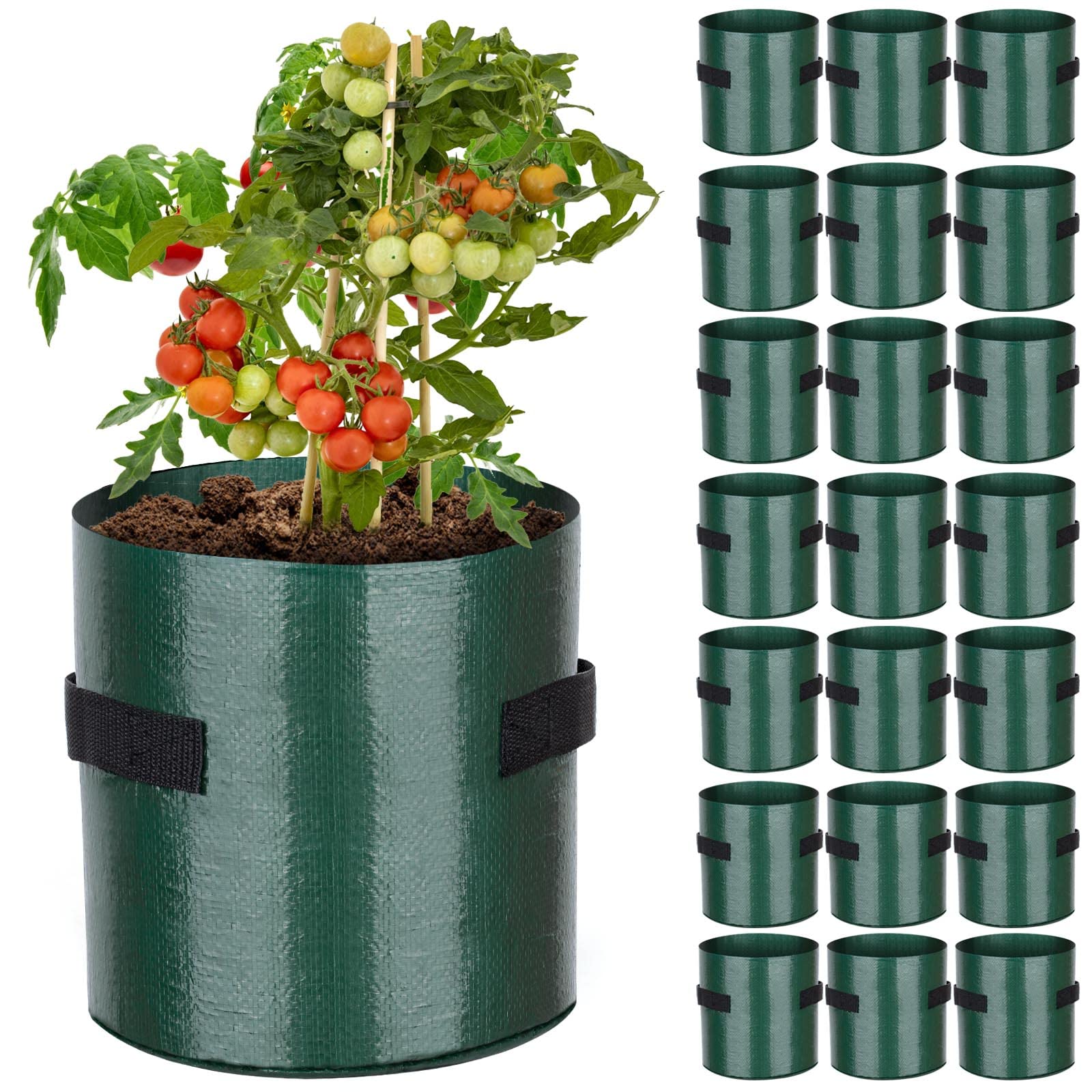 E-KNOW 22 Pack 2 Gallon Plant Grow Bags, Vegetable/Flower/Plant Grow Bags, Fabric Plant Planter Pots for Outdoor Planting, with Handles