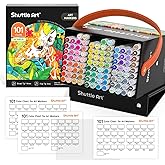 Shuttle Art 101 Colors Alcohol Markers, 100 Colors Dual Tip Art Marker Set Plus 1 Colorless Blender with Marker Case Perfect for Illustration Students Adult Coloring Sketching