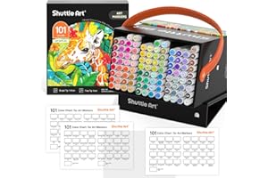 Shuttle Art 101 Colors Alcohol Markers, 100 Colors Dual Tip Art Marker Set Plus 1 Colorless Blender with Marker Case Perfect for Illustration Students Adult Coloring Sketching