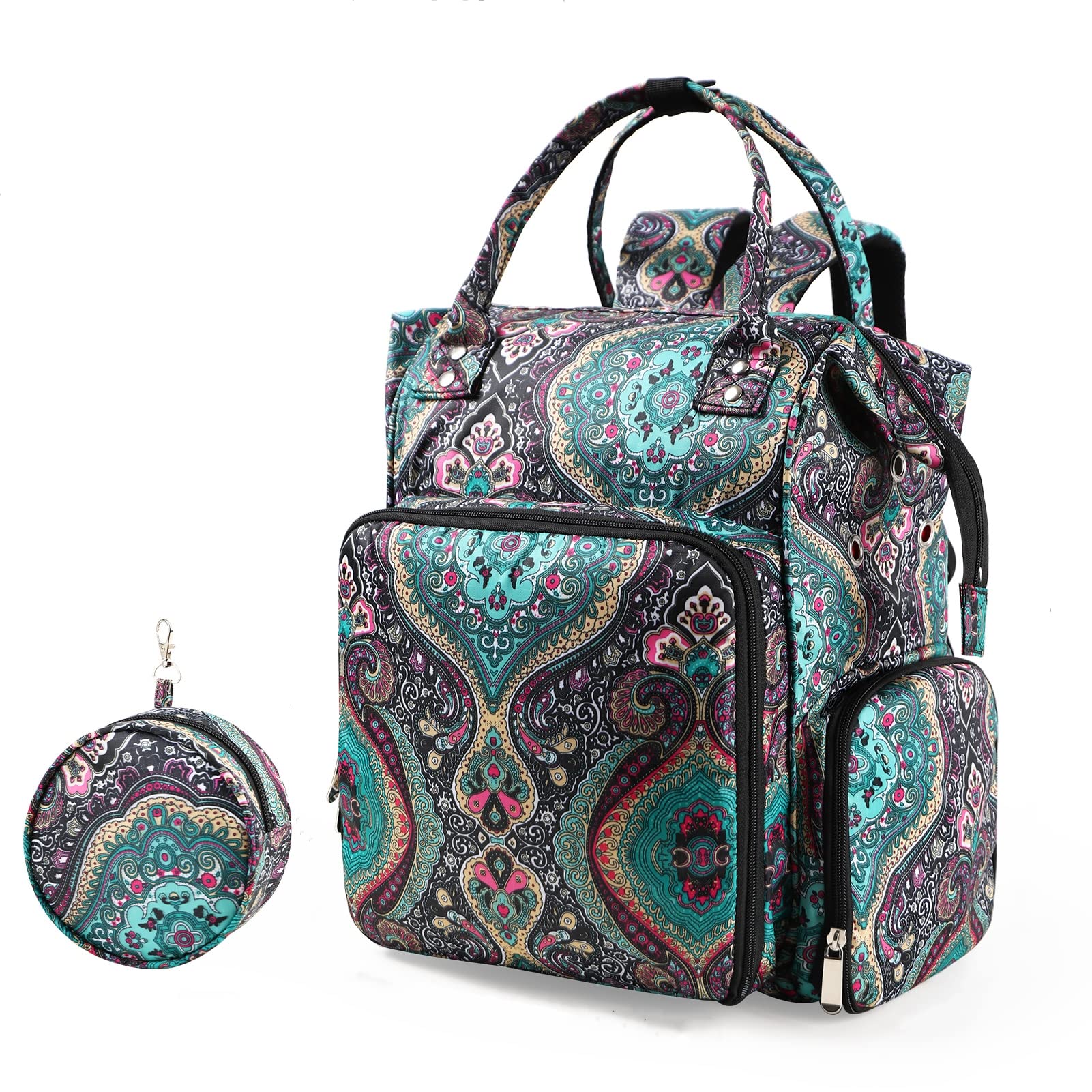 KOKNIT Large Capacity Knitting Bag Backpack,Portable Crochet Bags and Totes Organizer for Women, Cashew Flower, L, Durable