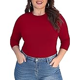 COOTRY Womens Plus Size Tops 3/4 Sleeve Shirts Crew Neck Casual Slim Fit Basic Blouses Tee 2026 Fall Outfits
