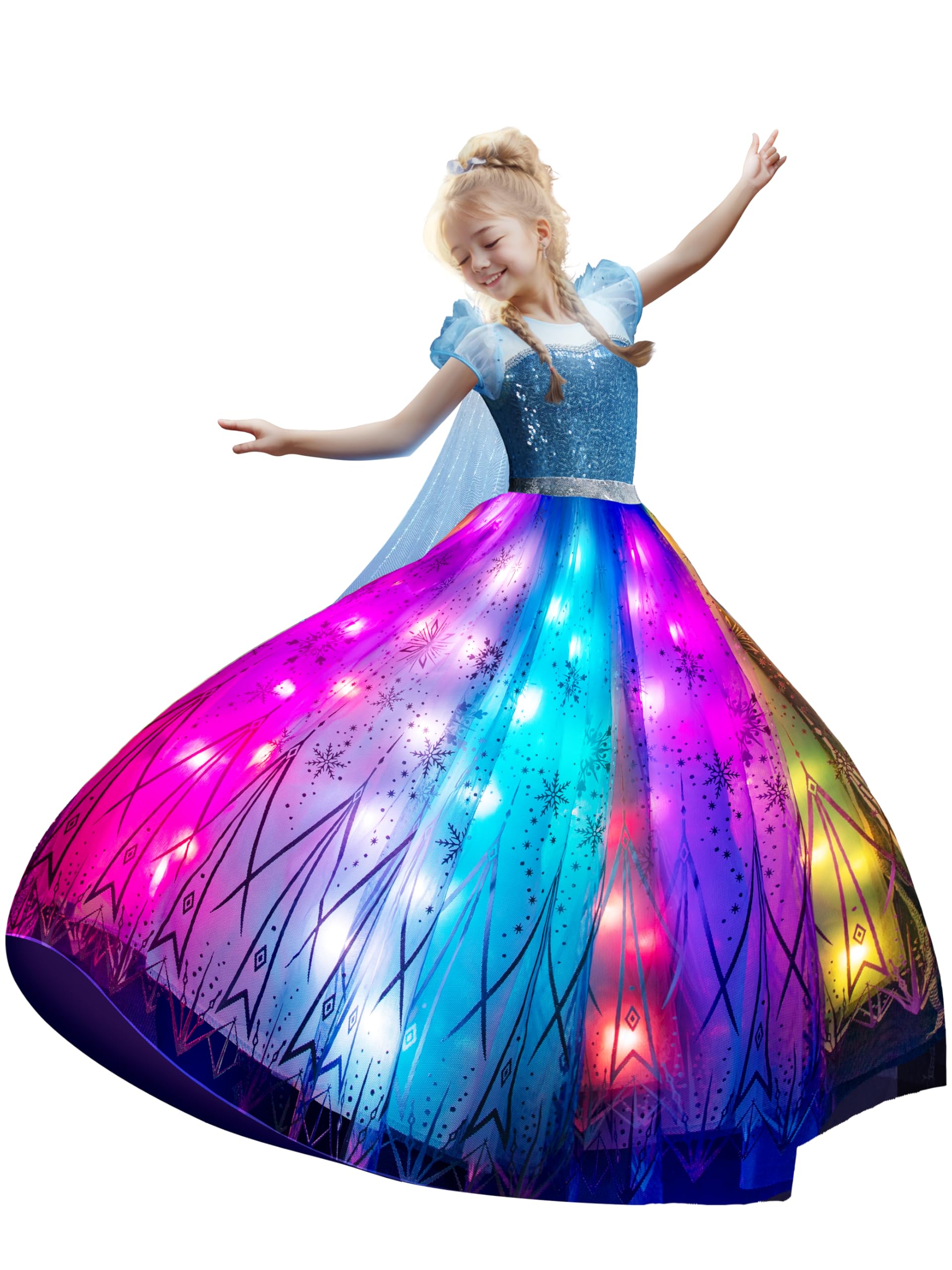 Photo 1 of UPORPOR RGB LED Light Up Princess Dress, Interactive Girls Princess Costume Halloween Dress Up Clothes, Syncs with Music, App Remote Control, for Birthday, Party, Christmas, School Activities, Purple