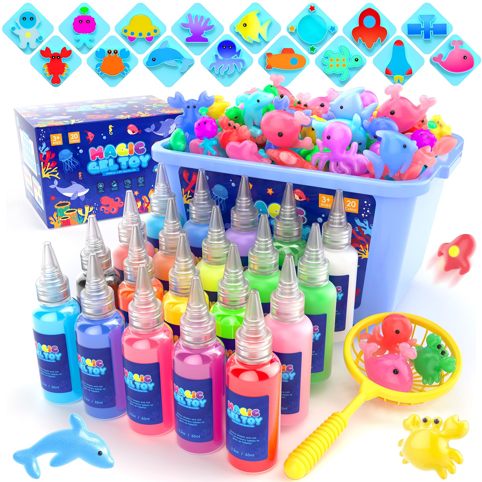 Hot Bee 20 Colours Magic Water, Water Elf Toy Kit, Aqua Fairy Water Gel Kit with 8 Double-Sided Moulds, 10 Glitter Gels Kids Toys DIY Aqua Fairy, Creative Crafts & Art Kit Gifts for Girls Ages 5 6 7 8