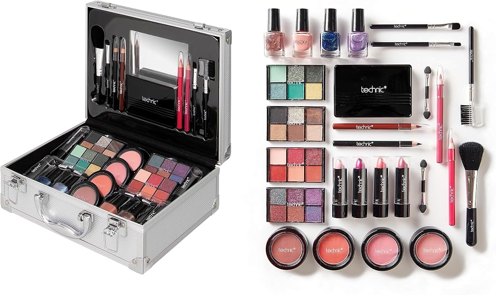 Technic 28 Pcs Professional Makeup Train Case w/ Mirror, Cosmetics & Tools