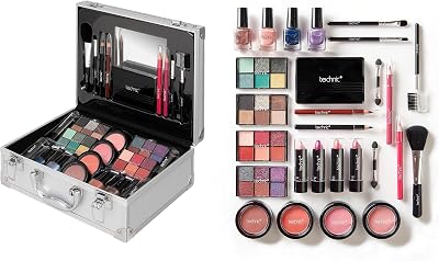 Technic 28 Pcs Professional Makeup Train Case w/ Mirror, Cosmetics & Tools
