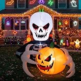 Gardwin 7 FT Halloween Inflatables Skeleton Reaper with Jack-o'-Lantern Outdoor Decorations, Inflatable Yard Decoration, Halloween Blow up Holiday Decor with LED Lights for Home Yard Garden Lawn