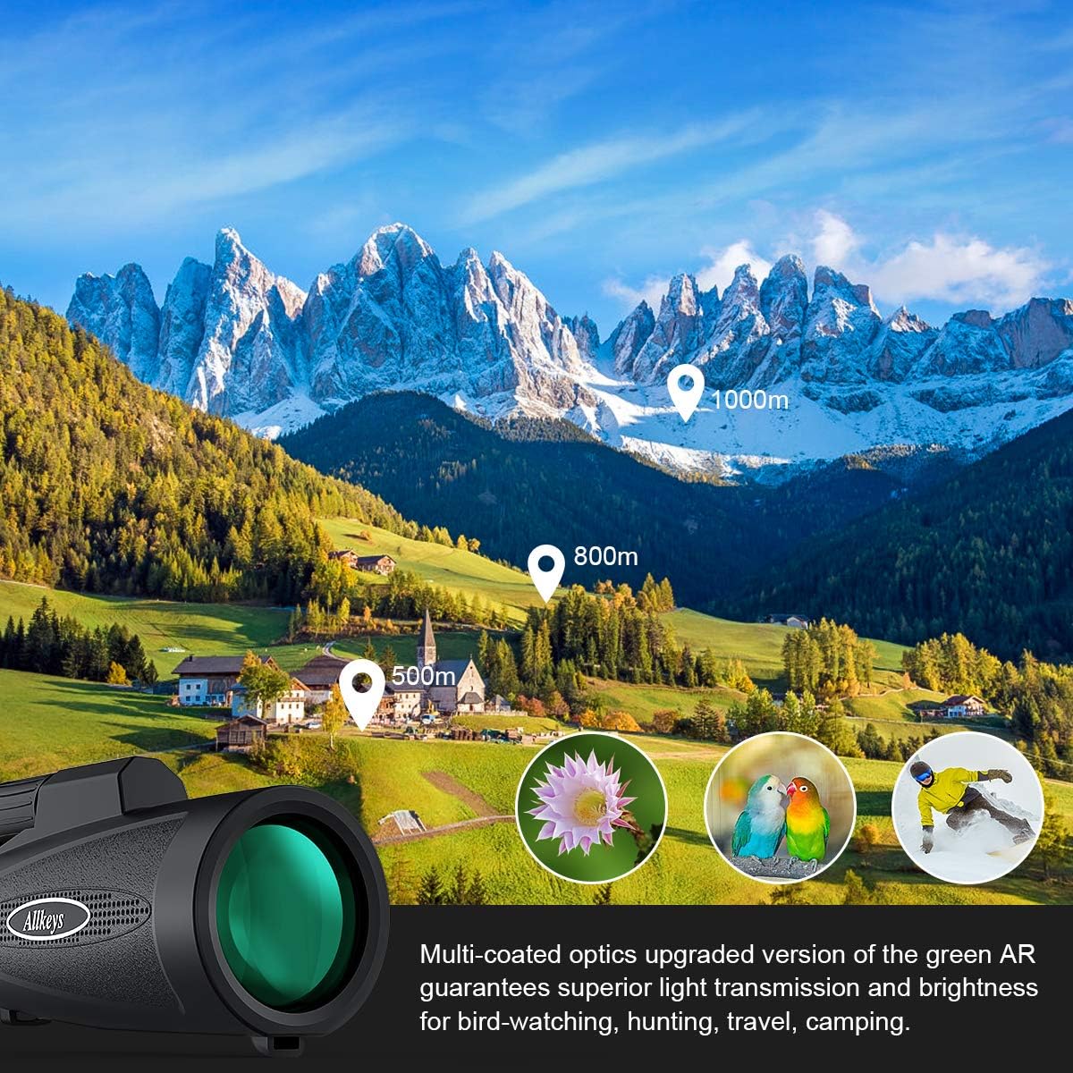 Allkeys 16x55 High Definition Monocular Telescope and Quick Smartphone Holder, 2020 Newest Waterproof Monocular, Day & Low Night Vision, BAK4 Prism for Wildlife Bird Watching Hunting : Camera & Photo