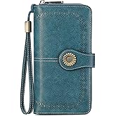 SENDEFN Wallet for Women RFID Blocking Leather Clutch Long Purse Large Capacity Credit Card Holder Wristlet