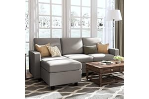 HONBAY Convertible Sectional Sofa, L Shaped Couch with Linen Fabric, Reversible Couch for Small Space, Light Grey