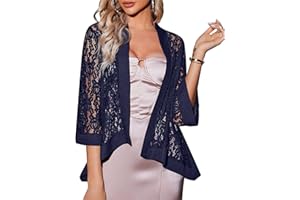 Zeagoo Kimono Cardigans for Women 3/4 Sleeves Open Front Lightweight Shrug Lace Bolero for Evening Dresses